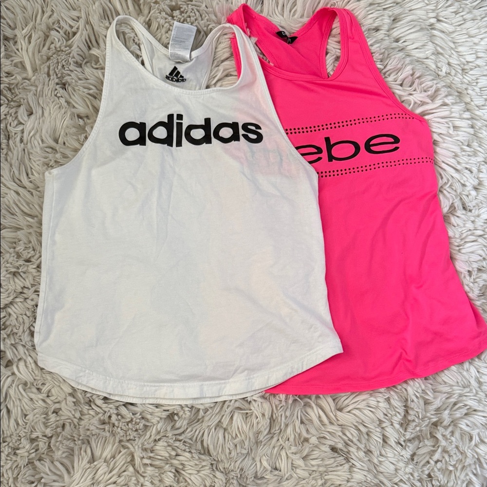 adidas White Racerback shirt, Bebe neon pink racerback shirt